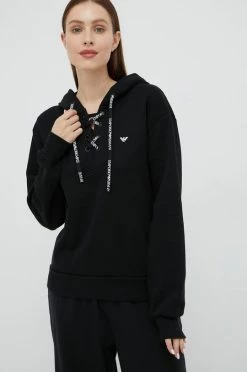 Γυναικεία Χωρίς φερμουάρ Μπλούζα Emporio Armani Underwear μαύρο, με κουκούλα